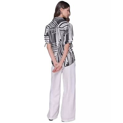 KARL LAGERFELD PARIS Women's Printed Bungee-Sleeve Top, Regular & Petite
