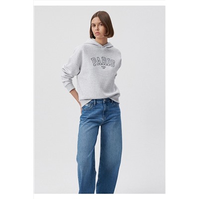 MaviParis Baskılı Kapüşonlu Gri Sweatshirt 1611989-85524