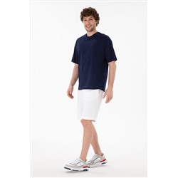 Erkek Comfort Fit Bisiklet Yaka Lacivert Merserize Basic Tişört