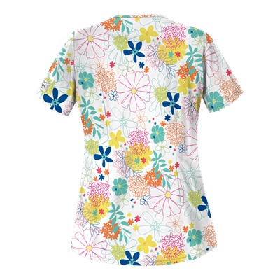 UA Floral Comfort White Print Scrub Top