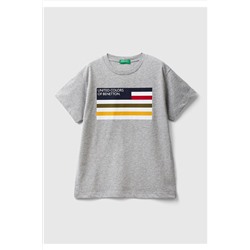 United Colors of BenettonErkek Çocuk Gri Melanj Benetton Slogan Baskılı T-Shirt Gri Melanj