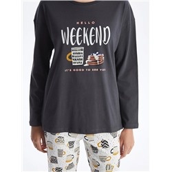 LC Waikiki Bisiklet Yaka Baskılı Uzun Kollu Kadın Pijama Takımı, LCW DREAM                                            
                                            Bisiklet Yaka Baskılı Uzun Kollu Kadın Pijama Takımı