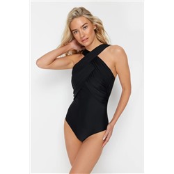 Trendyolmilla Siyah Halter Yaka Drapeli Regular Mayo TBESS20MA0298