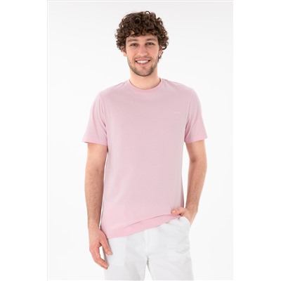 Erkek Regular Fit Bisiklet Yaka Açık Pembe Basic Tişört