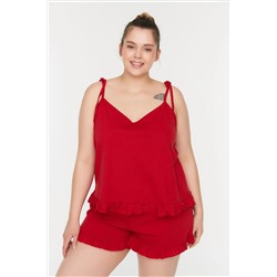 Trendyol Curve Kırmızı Askılı Örme Fırfır Detaylı Pijama Takımı TBBSS22PT0564