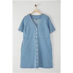 Açık Mavi Comfort Denim Büyük Beden Elbise TBBSS23AH00078