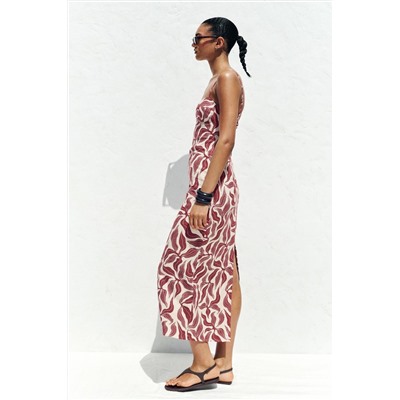 PRINTED RUSTIC MIDI LINEN BLEND DRESS