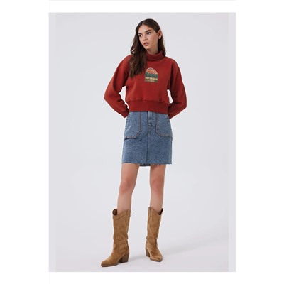 Lee Cooper Balıkçı Yaka Kiremit Kadın Sweatshırt 241 LCF 241013 GLORIA KIREMIT 5003069103