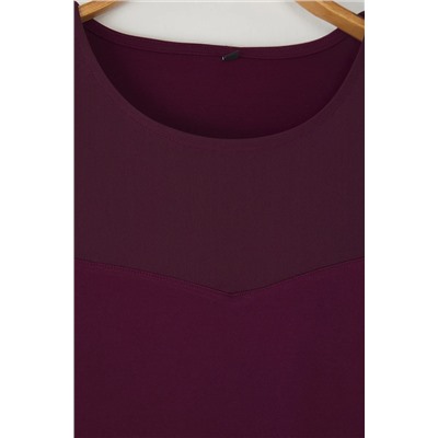 Mürdüm Kalp Yaka Mesh Detaylı Örme Bluz TBBSS24AF00046