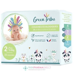 Green Tribu Couches Ecologiques - 3-6kg - Taille 2 - 28 couches