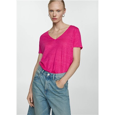 Camiseta lino cuello pico