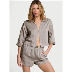 Modal-Cotton 3/4-Sleeve Flyaway Shirt & Short Pajama Set