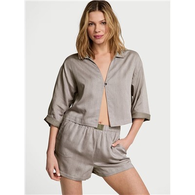 Modal-Cotton 3/4-Sleeve Flyaway Shirt & Short Pajama Set