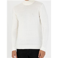 Ekru Slim Fit Yarım Balıkçı Basic Triko Kazak