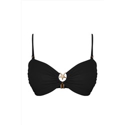 Siyah Yıldız Aksesuar Detaylı Askılı Büyük Beden Bikini Üstü TBBSS25CT00003