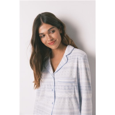 Pijama largo camisero polar cenefa