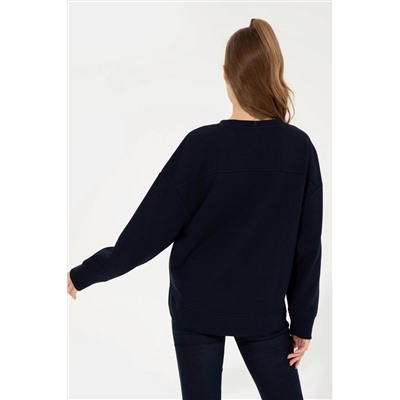 Kadın Lacivert Bisiklet Yaka Basic Sweatshirt