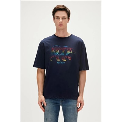 Bad Bear, Walking Bad Lacivert Oversize T-shirt Baskılı Erkek Tişört