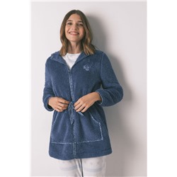 Bata midi capucha polar azul lurex