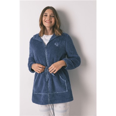 Bata midi capucha polar azul lurex
