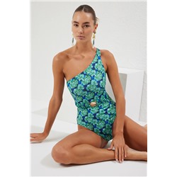 Trendyolmilla Çiçek Desenli Tek Omuz Premium Aksesuarlı Regular Core Mayo TBESS24MA00105