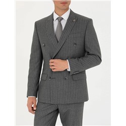 Kruvaze Çizgili Füme Ekstra Slim Fit Takım Elbise