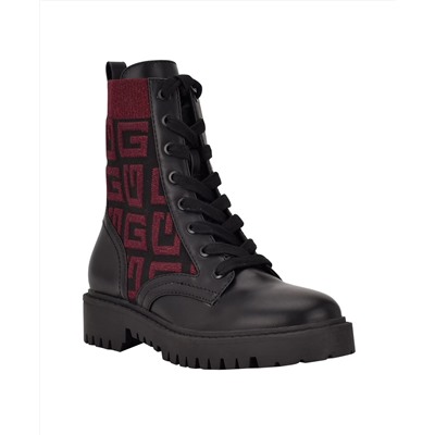 GUESS Women's Olinia Logo Knit Combat Lug Sole Booties