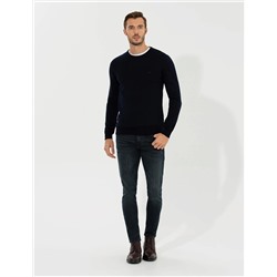 Lacivert Slim Fit Bisiklet Yaka Basic Triko Kazak