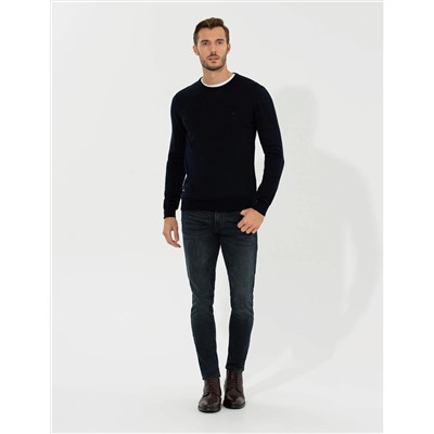 Lacivert Slim Fit Bisiklet Yaka Basic Triko Kazak