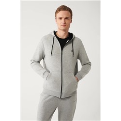 Avva Erkek Gri Kapüşonlu Yaka Içi Polarlı 3 Iplik Fermuarlı Regular Fit Standart Kesim Unisex Hırka E0010 E001019
