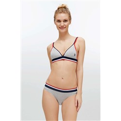 U.S. Polo Assn. Kadın İnce Askılı Likralı Pamuklu Düz Renk Büstiyer Slip Set 79116