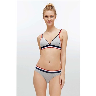 U.S. Polo Assn. Kadın İnce Askılı Likralı Pamuklu Düz Renk Büstiyer Slip Set 79116