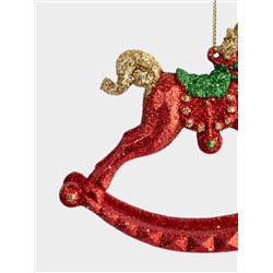 Игрушка елочная, 12х10 см, пластик, красная, Лошадка-качалка, New year