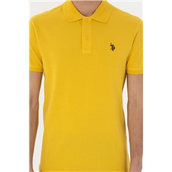 Erkek Slim Fit Polo Yaka Sarı Basic Tişört