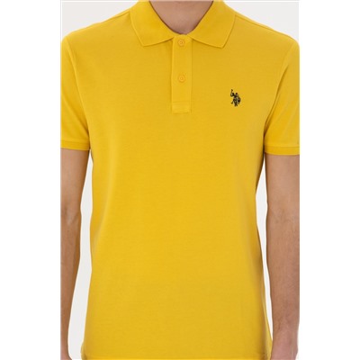 Erkek Slim Fit Polo Yaka Sarı Basic Tişört