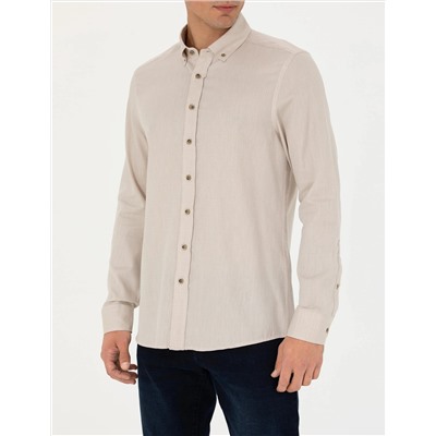 Bej Slim Fit Uzun Kollu Gömlek