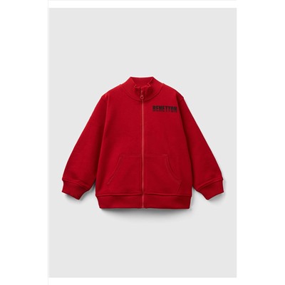 United Colors of BenettonErkek Çocuk Kırmızı Benetton Logolu Dik Yaka Sweatshirt