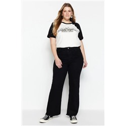 Siyah Yüksek Bel Pis Uç Detaylı Geniş Paça Comfort Büyük Beden Wide Leg Jeans TBBSS23CJ00009