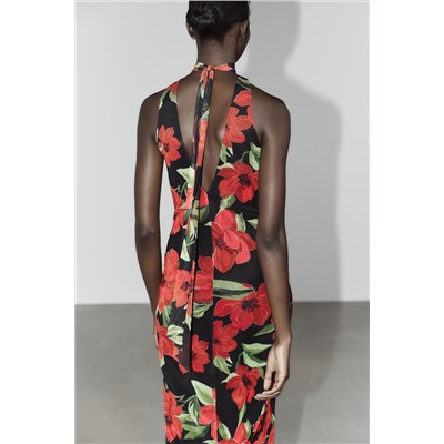 FLORAL PRINT TULLE SCARF DRESS