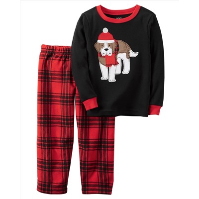 2-Piece Cotton Thermal & Fleece Christmas PJs