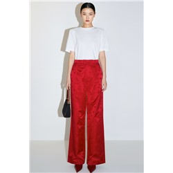 Pantalón palazzo de tiro alto de seda - Rojo