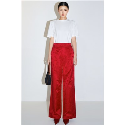 Pantalón palazzo de tiro alto de seda - Rojo
