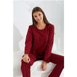 Siyah İnci bordo puan desenli Pamuklu Pijama Takımı 7700