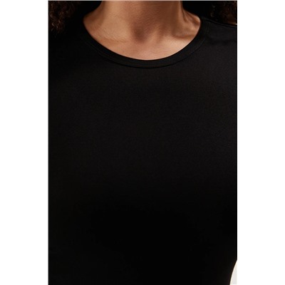 Siyah Kaşkorse Fitted/Vücuda Oturan Örme Büyük Beden Bluz TBBSS25AF00011