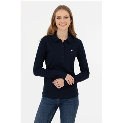 Kadın Lacivert Basic Polo Yaka Sweatshirt