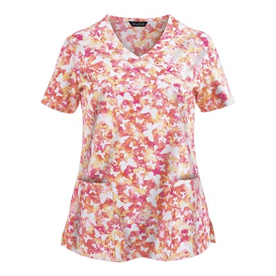 Zoe + Chloe Scrubs Fly, Pretty Butterfly Mock Wrap Print Top