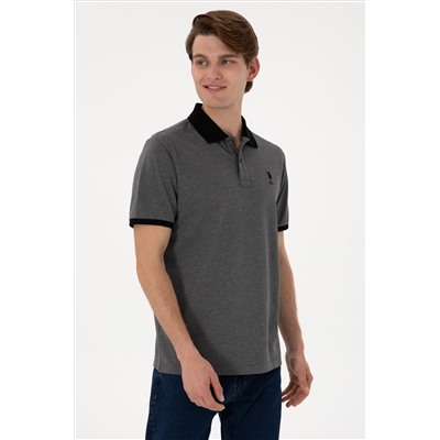 Erkek Regular Fit Polo Yaka Antrasit Melanj Basic Tişört