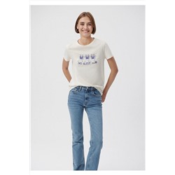 MaviNo Sleep Club Baskılı Beyaz Tişört Slim Fit / Dar Kesim 1611723-80194