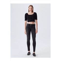 Ltb Düğmeli Fitilli Top Siyah T-shırt 013198015760243