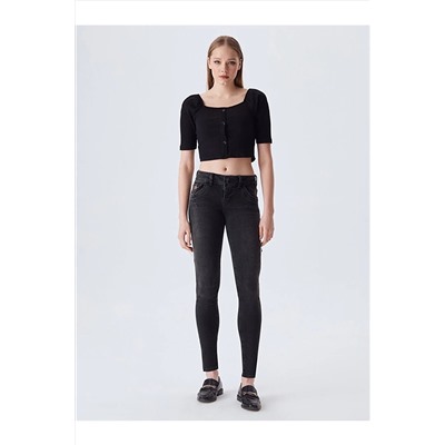 Ltb Düğmeli Fitilli Top Siyah T-shırt 013198015760243